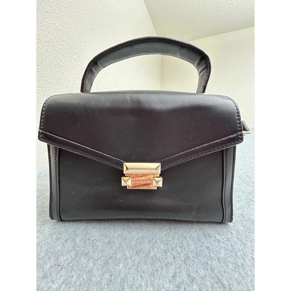 Michael Kors Whitney Medium Top Handle Crossbody Bag Black Leather Gold Hardware